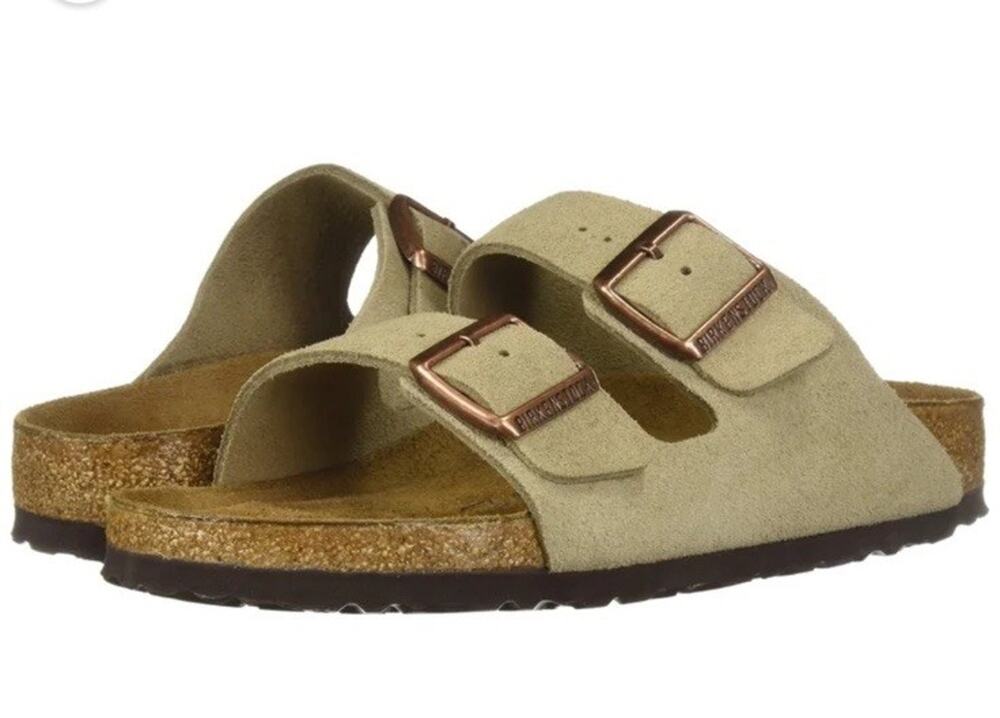 Birkenstock Arizona Birko-Flor Soft Suede Taupe Beige Sandal Sz EU 37 US 6.5